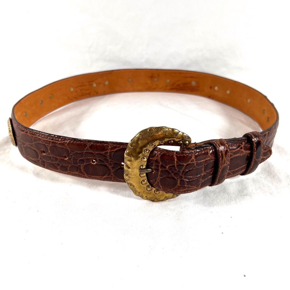 SAKS FIFTH AVENUE Vintage Brown Leather Alligator Embossed Belt Made in Italy S